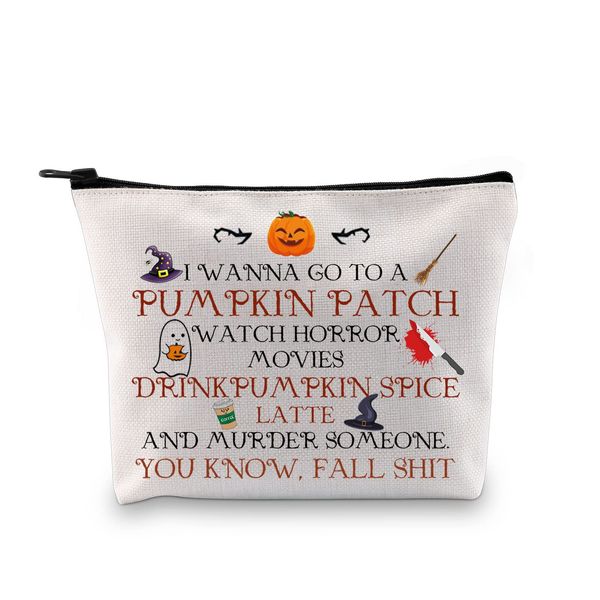 Gruseliges Geschenk Kürbis Gewürz Latte Make-up-Tasche Gruselige Halloween Leckerli-Tasche für Halloween-Liebhaber, Pumpkin Patch Bag EU, Kosmetiktasche mit Aufdruck