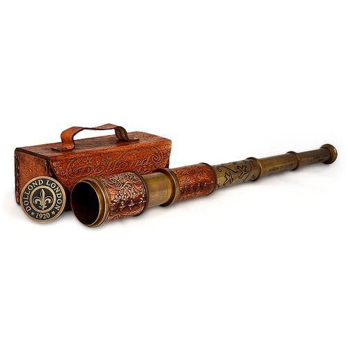 RII Antique Decor Spyglass, Pirate Telescope with Leather Case, Handheld Telescope for Adventure Enthusiasts, Monocular Nautical Decor for Gifting, Travellers, Dolland London, 17.5"