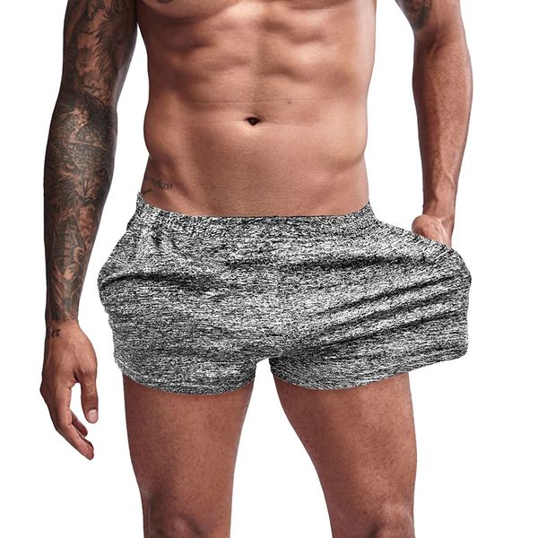 Lehmanlin Men's Workout Shorts 3 Inch Bodybuilding Short Shorts Quick Drying Sexy Booty Pants(Grey-XL)