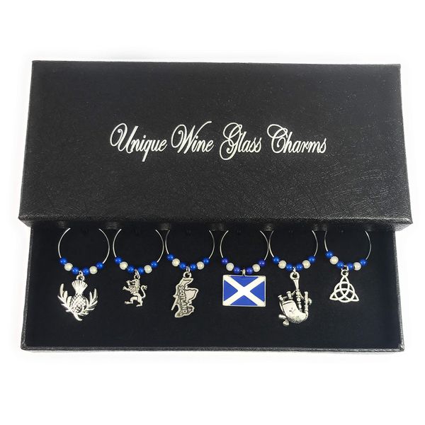 Libby's Market Place Scottish/Scotland Wine Glass Charms with Gift Box