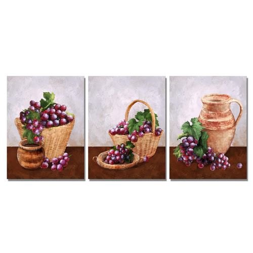 Kalormore 3 Pieces Canvas Wall Art Kitchen Picture Wall Decor Grape Fruit Painting Print Rustic Artwork Freamd Ready to Hang