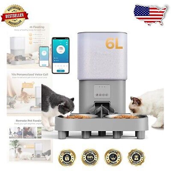 Dual Power Automatic Pet Feeder with Hygienic Stainless Steel Bowls & 6L Storage