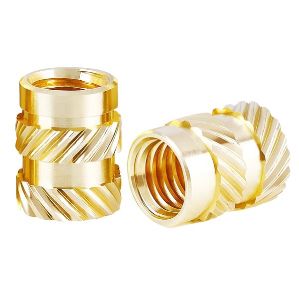 Qrity 100 Pcs Knurled Nuts, Brass Threaded Insert Kit, Female Thread Knurled Nuts, Threaded Insert Knurled Brass Nuts, M5 x 8mm x 7mm