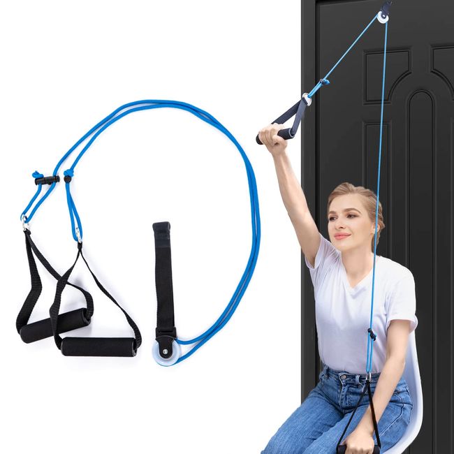 Shoulder Pulley Over The Door Physical Therapy System, Exercise Pulley for Physical Therapy, Alleviate Shoulder Pain and Facilitate Recovery from Surgery (Small door anchor - blue)