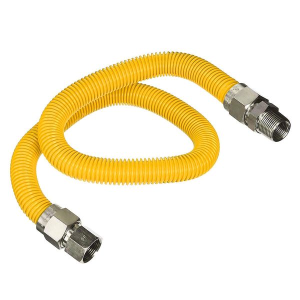 Gas Connector 12 inch Yellow Coated Stainless Steel, 5/8” OD Flexible Gas Hose Connector for Gas Range, Furnace, Stove with 1/2” FIP x 3/4” MIP Stainless Steel Fittings, 12” Gas Appliance Supply Line