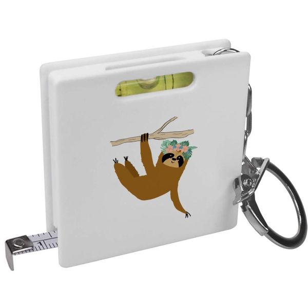 Azeeda 'Floral Sloth' Keyring Tape Measure/Spirit Level Tool (KM00019871)