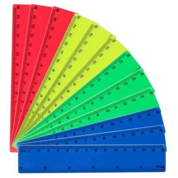 15cm Ruler Pack, Windspeed 12Pcs Colorful Rulers Straight Rulers with Inches and Centimeters, 6Inch Flexible Plastic Ruler Shatterproof for School Office Rulers (Green/Red/Yellow/Blue)