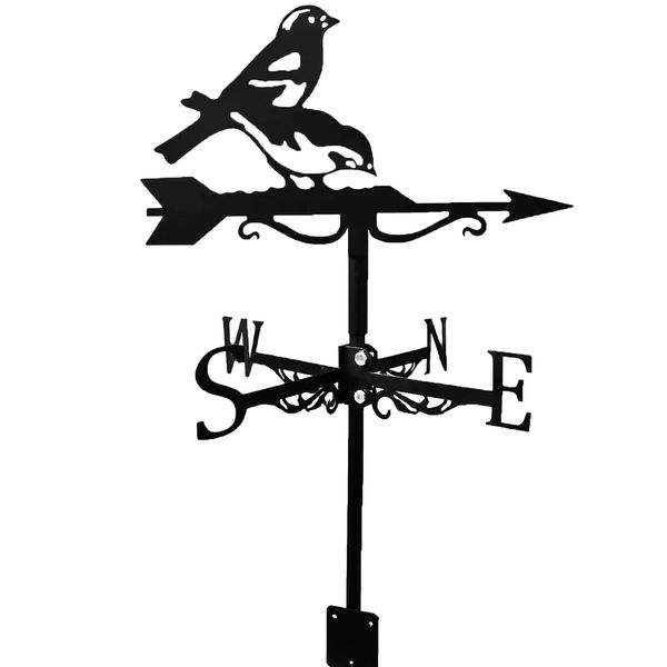 QDS Birds Weather Vane for the Garden Fence & Shed Metal Outdoor Ornamental Wind Direction Indicator, Black