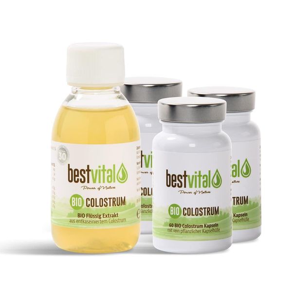 BIO Colostrum Optimal-Set I Kapseln + Liquid I 100% Erstmilch I Deutsches BIO-Siegel I 180 Kapseln (400mg/Stück) + 125ml Flüssig