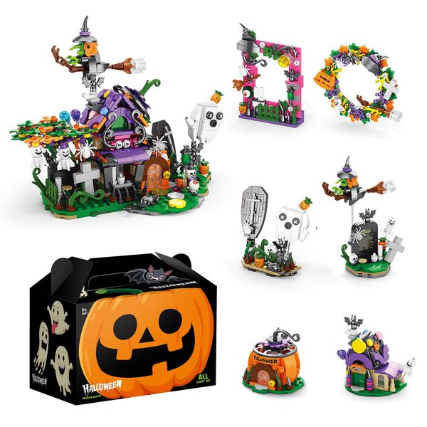 Seyaom Halloween Haunted House Building Block Set, 603 Pcs Halloween Haunted House 6 in 1 Building Blocks Toy Set, Halloween Party Favors Gift Toys for Kids Adults