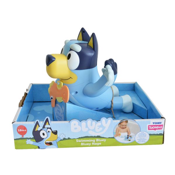 TOMY Toomies Swimming Bluey - Toddler Bath Bluey Toy with Pull String Seahorse, Swims on Front and Back - Interactive Water Play Bluey Toys - Baby Bath Toys and Swimming Pool Toys for +18 Months Old