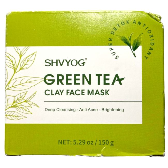 Shvyog Green Tea Clay Face Mask, Super Detox Antioxidant, 5.29 oz, Exp 05/26