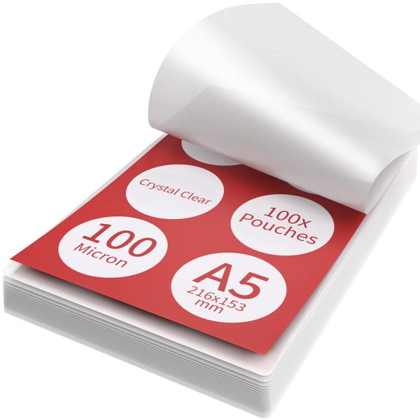 ACROPAQ Laminating Pouches A5-100 Pack, 200 Micron (2 x 100 Micron), Glossy Finish, Premium Quality, Rounded Corners, Ideal for Craft Materials and signages - 18015