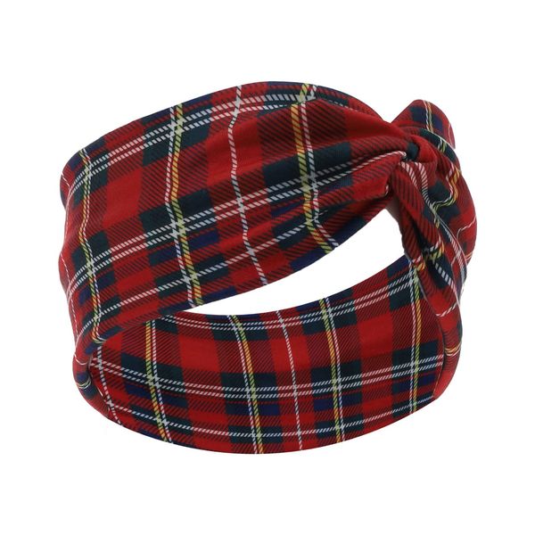 Woration Headbands for Women, Red Plaid Hairband Girls Wide Hand Band Sports Yoga Headscarves Twisted Knotted Headwrap Elastic Headwear Head Wrap