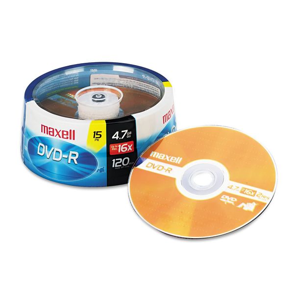 Maxell 638006 DVD-R Discs, 4.7GB, 16x, Spindle, Gold, 15/Pack