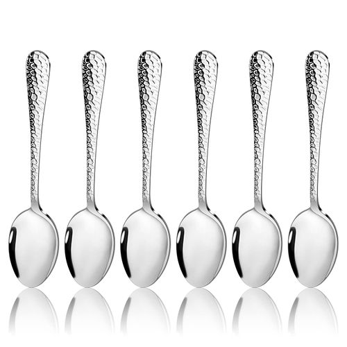 HaWare Dinner Spoons, Stainless Steel Spoon Set of 6, Modern Hammered Table Spoons for Home Restaurant, Round Edge & Mirror Polished, Dishwasher Safe, 20cm