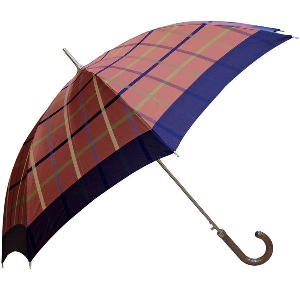 Nobel (nobel) Women's Rain Umbrella length umbrella jump Made in Japan One Touch 8 Bones Battle from tip Dyed 朱子 Lattice Weave Large Plaid Pattern Made in Japan Rain Umbrella - safety pink