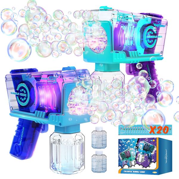 Eaglestone Bubble Gun for Kids 2 Packs, Automatic Bubble Machine, 10-Hole Bubbles Wands Blaster for Toddlers with LED Lights & Solution,Bubble Party Favor, Outdoor Game Toys for Boys & Girls Ages 3+