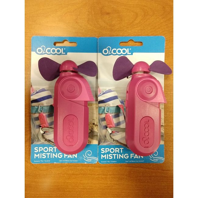2 Pk: O2Cool Sport Misting Fan Carabiner Portable Battery Powered Pink - 12B