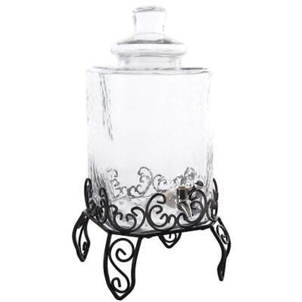 Home 2.25-Gallon Beverage Dispenser with Wire Rack Glass