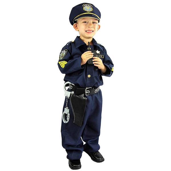 MUXIU Police Officer, Boys, Halloween, Costume, Children, Police Uniform, Detective, Officer, Cute, Popular, Cosplay, Kids, Long Sleeve, Navy, Parties, Events, Performance Clothes, 8-piece Set, Unisex (S)