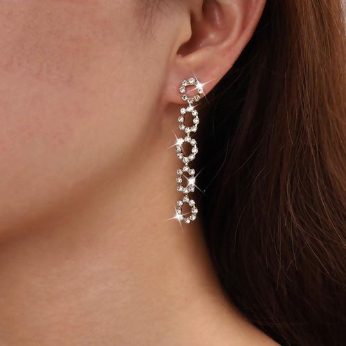 Sttiafay Vintage Crystal Square Drop Earrings Long Rhinestone Tassel Earrings Gold Hollow Square Dangle Earrings Sparkly Cz Bridal Stud Earrings Jewelry for Women and Girls