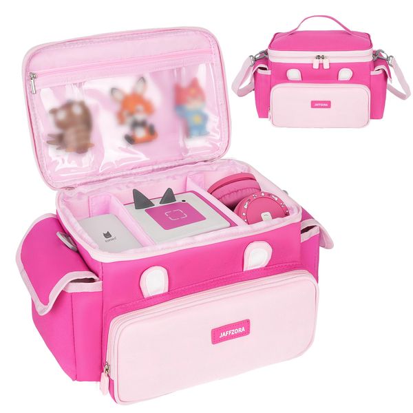 Jaffzora Carrying Case Fits for Toniebox & Little Tikes Story Dream Machine Starter Set, Cute Storage Bag Compatible with Toniebox Audio Player, Tonies Characters and Accessories, Rose Red(Bag Only)