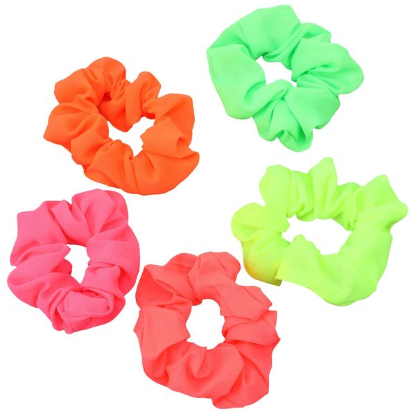 Dimeho 5 Pcs Neon Scrunchies for Hair 80s, Hair Neon Accessories Soft Neon Hair Scrunchies Bright Color Elastic Hair ties Ponytail Hair Bands for Women 80s 90s Party Outfit Costume