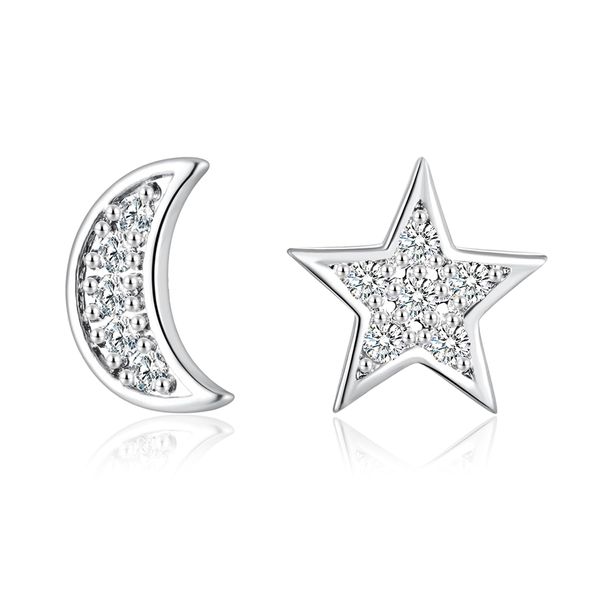 Kamise 8mm Sleeping Stud Earrings Kids, Sterling Silver Stud Earrings for Women, Silver Studs with Jewellery Box, Stud Earrings Silver 925 Lady Girl, Hypoallergenic Star & Moon Zirconia Stud Earrings