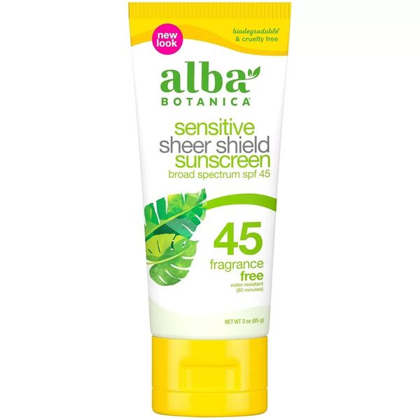 Alba Botanica Sensitive Sheer Shield Sunscreen SPF 45 3oz