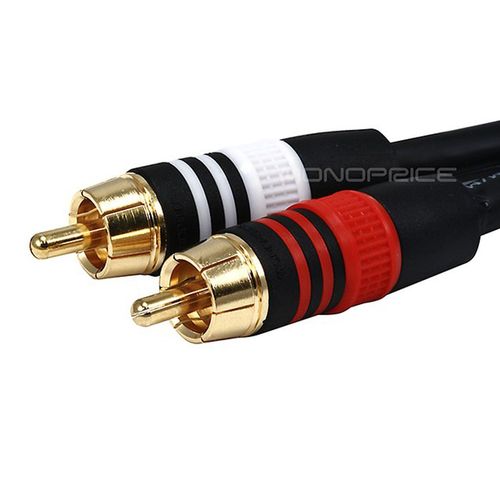 Monoprice Premium 3.5mm to RCA Cable - Stereo 3.5mm Male to Dual RCA Male, Gold Plated, 22AWG, 15 Feet, Black