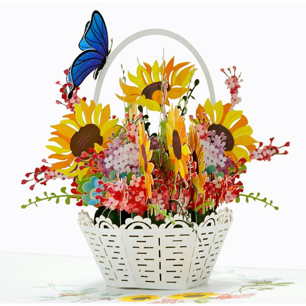 CUTPOPUP Sunflowers Basket - Birthday Cards for Women, Mothers Day Cards Pop Up, Flowers 3D Greeting Card, Anniversary Cards, Valentines Card UK