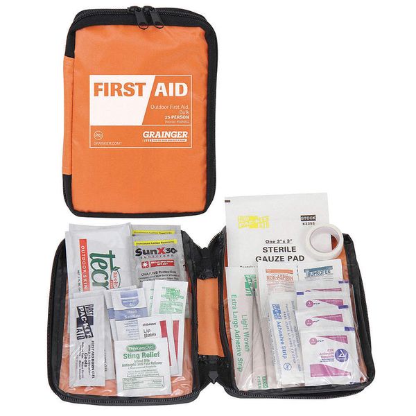 GRAINGER APPROVED 54601 First Aid Kit,Bulk,Orange,43 Pcs,25 Ppl