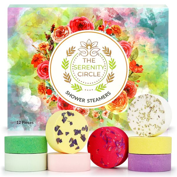 The Serenity Circle Shower Steamers – 12 Pieces Relief Shower Steamer – Aromatherapy Shower Steamer Set for Relaxation and Revitalisation – Colourful Design – at-Home SPA Sets