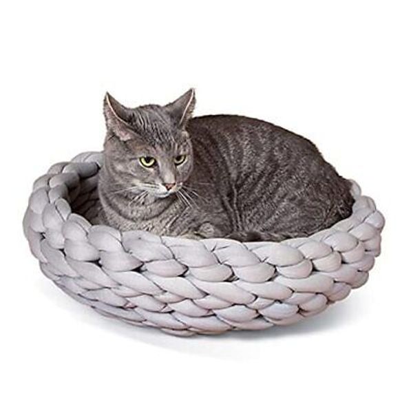 Knitted Cat Bed, Round Flexible Pet Bed 17 X 4 Inches Gray