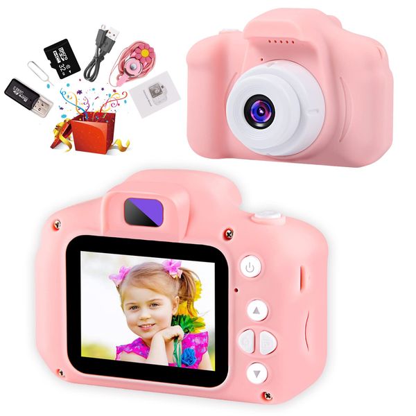 Kids Digital Camera, Toddler Camera, Kid Camera with 2 Inch Screen and 32Gb SD Card, Camera for Kids, Toys for Over 6 Year Old Girls, Birthday Gift Christmas Toy for 6 7 8 Children by Nidoot(Pink)