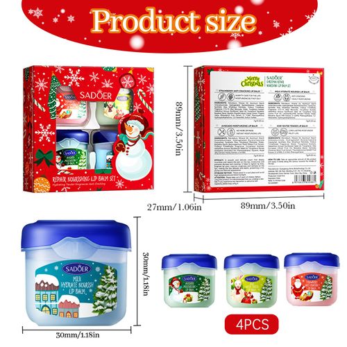 Lip Therapy 4 Pezzi, Balsamo per labbra di Natale, Balsamo Idratante per Labbra, Set Regalo di Balsamo per labbra di Natale, per la Cura Delle Labbra, Schiarire le Rughe