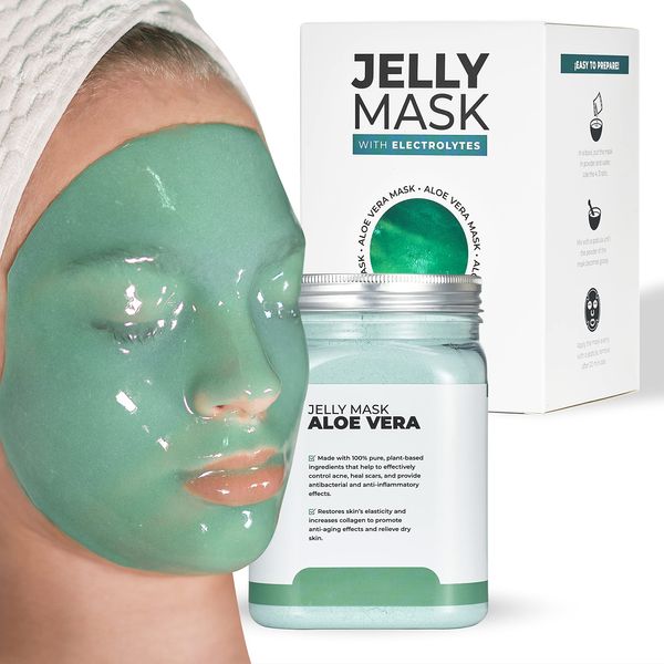 BRÜUN Jelly Mask Jar Aloe Vera Peel-Off Face Care Rubber Mask | 23 fl oz Skin Care Moisturizing Gel Mask Jar Spa Set