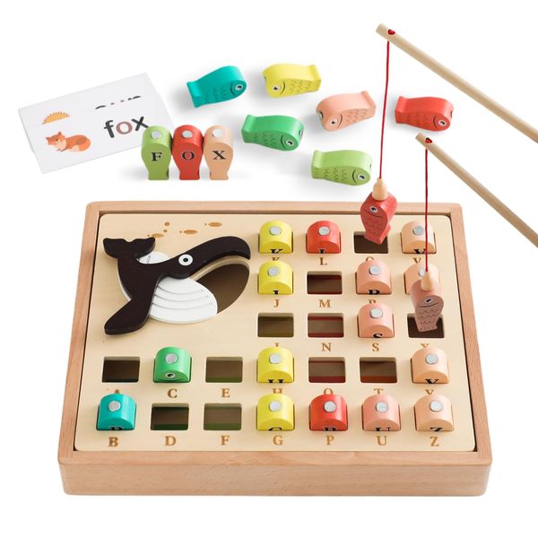 Fishing Game Toy for Kids Montessori Magnetic Letters Toys for 2 Year Olds Wooden Fishing Games with Pole Educational Learning Toy Gift for 2 3 4 Year Olds Girls Boys Fine Motor Skill Toddler Toys