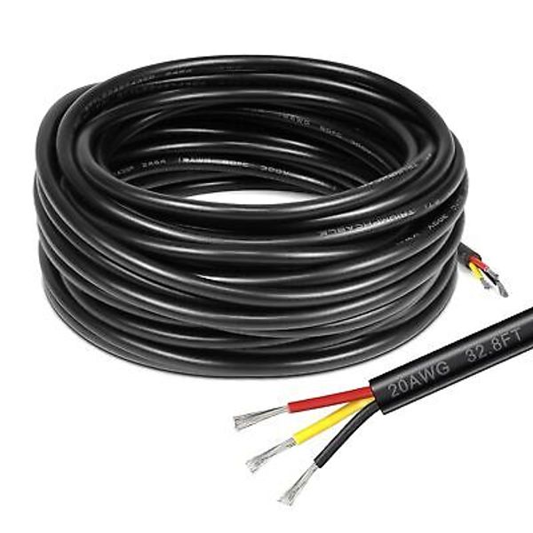 20 Gauge 3 Conductor Electrical Wire, 32.8FT Black 32.8FT/10M, 20AWG-3C