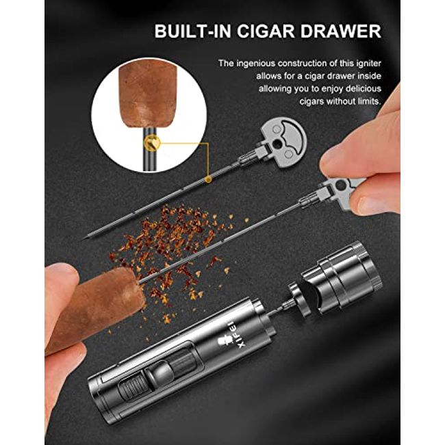 XIFEI Cigar Lighter, Cigar Puncher, Cigar Draw Enhancer, Cigar Stand,  All-in-one Lighter