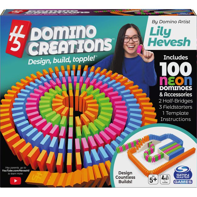 H5 Domino Creations 100-Piece Neon | Kids Games for Game Night | Building Toys for Outdoor Games | Lily Hevesh Dominoes Set for Adults & Kids Ages 5+