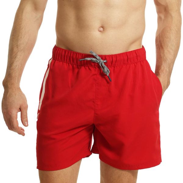 Ript Essentials Men's Quick Dry UV 50 Sun Protection Peach Finish Swimming Swim Shorts Trunks, Red/White, XL