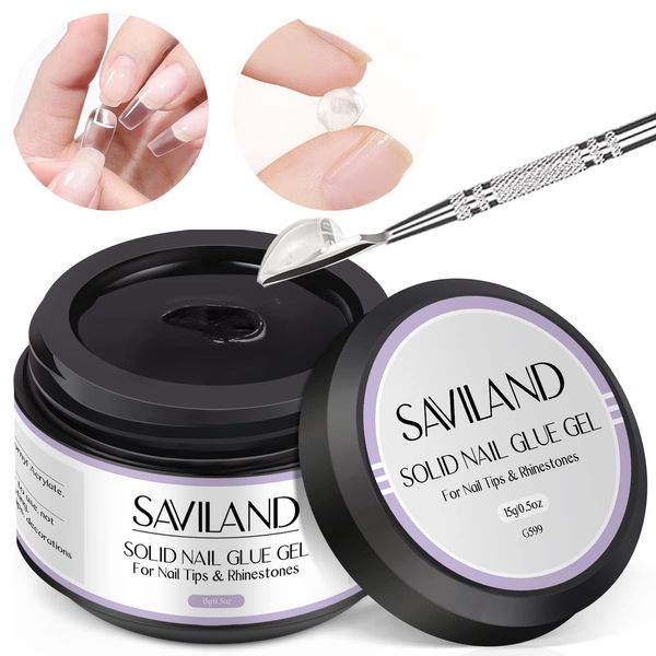 Saviland Solid Nail Glue Gel for Press on Nails: 15g U V Nail Glue for Acrylic Nails Extra Strong Nail Glue for Long Lasting False Nail Tips Gel Glue Non-Sticky 3D Nail Gel for Nail Art Decoration