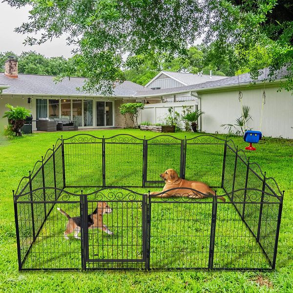 8 Panels Bold Metal Dog Playpen Dog Fence Exercise Pen w/ Doors for Indoor Yard