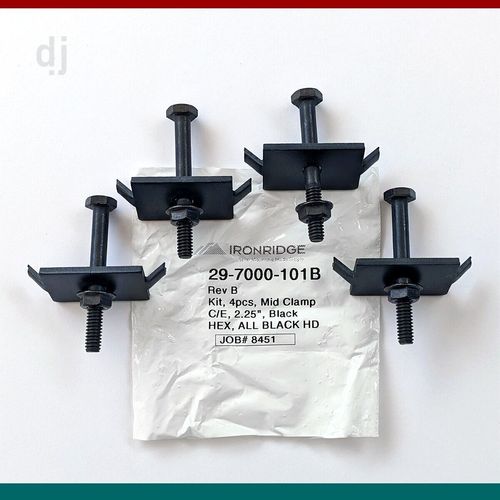 Pack of 4 Ironridge Solar Panel Mid Clamps C-E 2.25" Hex Bolt 29-7000-101 Black