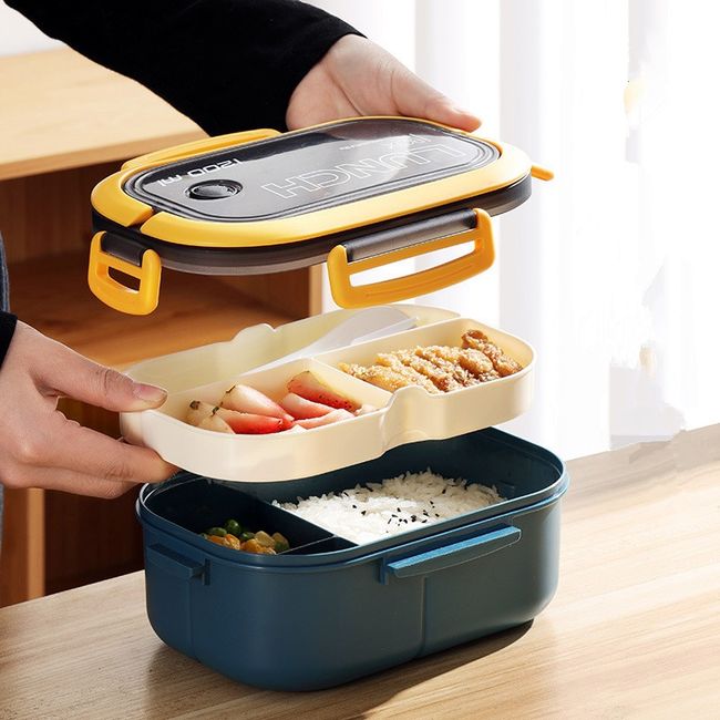 1pc Stainless Steel Insulated Lunch Box With Double Layer Compartments,  Creative Bento Box For Adults And Students, Portable Food Container