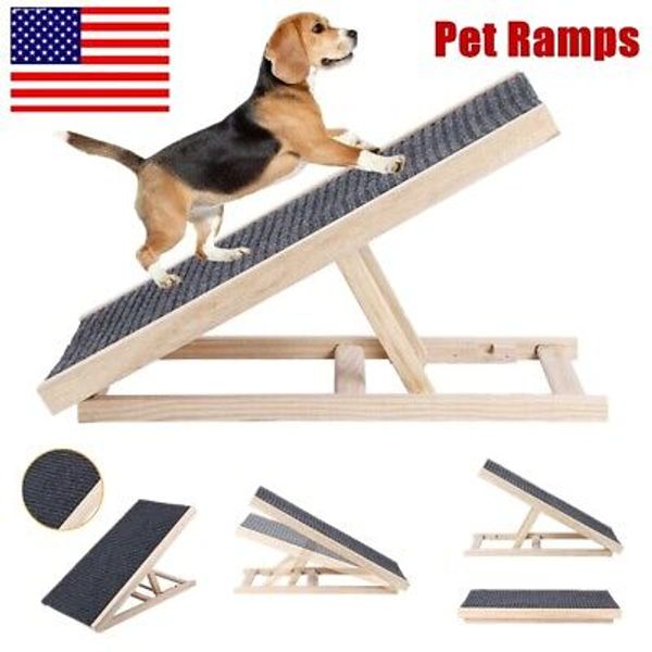 Adjustable Folding Dog Ramp Non-slip Wood Cat Pet Ramps Support Frame Bed Couch