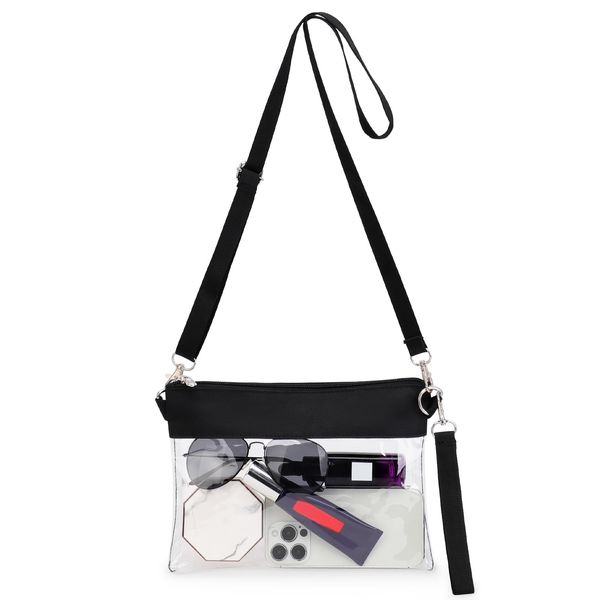 TINYAT Clear Crossbody Purse Bag Stadium Approved for Women Wristlet Transparent Shoulder Handbags for Concert Sports Events