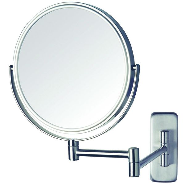 Jerdon JP7506N 8-Inch Wall Mount Makeup Mirror with 5x Magnification, Nickel Finish, 8" Diameter Mirror Frame